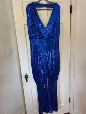 Nasty Gal Royal Blue Open Back Sequin Jumpsuit